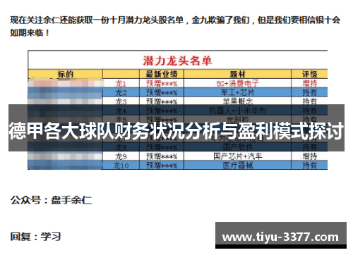 德甲各大球队财务状况分析与盈利模式探讨 德甲各大球队财务状况分析与盈利模式探讨