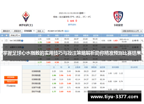 掌握足球心水指数的实用技巧与投注策略解析助你精准预测比赛结果