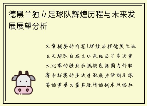 德黑兰独立足球队辉煌历程与未来发展展望分析 德黑兰独立足球队辉煌历程与未来发展展望分析