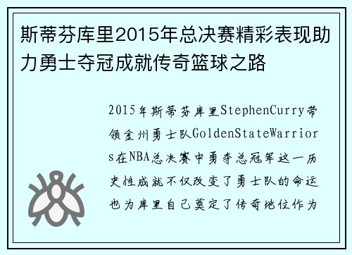 斯蒂芬库里2015年总决赛精彩表现助力勇士夺冠成就传奇篮球之路